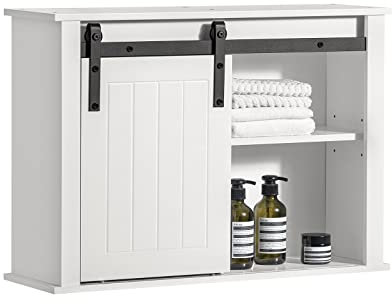 Armoire de salle de bain avec porte coulissante et rangement mural BZR71W (l68 x P20 x H48 cm)