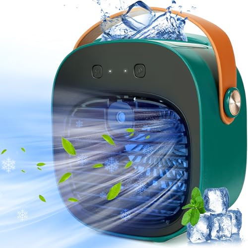 Mini climatiseur portable, 5200 mAh, rechargeable, 3 vitesses de vent, silencieux, petit ventilateur de bureau personnel pour chambre, voiture, maison, camping, voyage et bureau