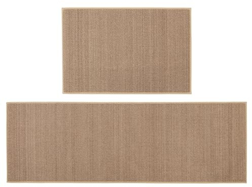 JVL Antarra Machine Washable Entrance Doormat and Runner Set - Beige