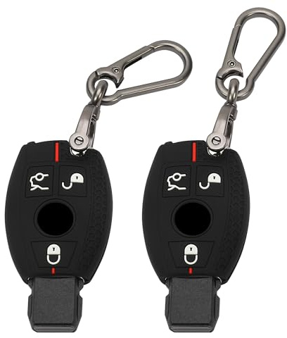 TOMALL 2 Stück für Mercedes Benz Schlüsselanhänger Cover mit Schlüsselanhänger, 3 Tasten Silikon Gummi Schlüsselanhänger Fall Fit für Mercedes Benz C E S M G R Klasse AMG CLK GLA GLC GLE GLK CLA CLS