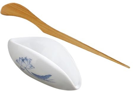 HEALSOPTHY Ceramic Tea with Spoon Vintage Style Coffee Bean Display Plate for Tea Leaves Elegant Tea Dosing Cup Present for Tea Enthusiasts and Collectors