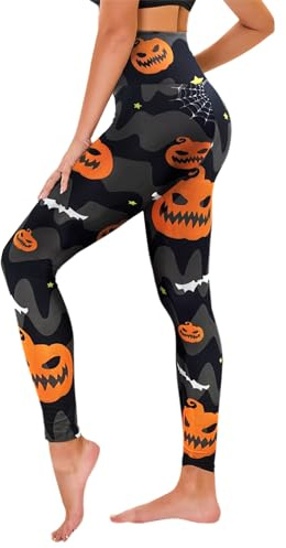 TNNZEET Leggings Femme Taille Haute, Motif de Citrouille Accessoires de Costume d'halloween (S-M)