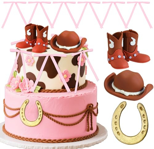 Pink Cowgirl Cake Topper Bows Cowboy Western Cake Decorations | Cowboy Hat Birthday Cake Topper Western Boots Cow Balls