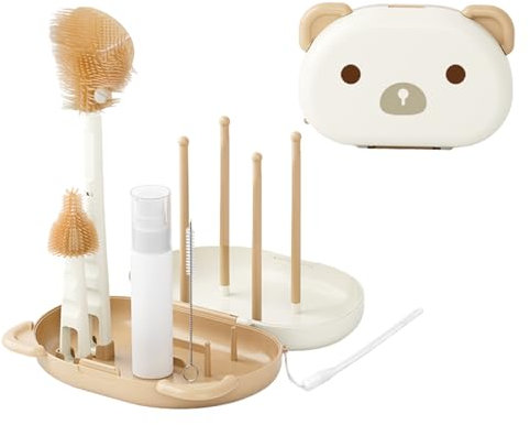 6 in 1 Baby Milk Bottle Cleaner Set Including Bottle Brush and Straw Brushes with Drying Rack & Storage Box Baby Brush