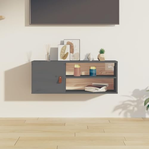 HaoChrymec Wandschrank mit 4 Fächern und 1 Tür, Massivholz Kiefer, Hängeschrank Bad, Wandschrank Hängend, Medikamentenschrank, Anrichte Sideboard, Grau, 80 x 30 x 30 cm