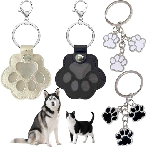 Yueser Schlüsselanhänger für Tierhaare, Leder Schlüsselanhänger Pfotenabdruck mit Druckknopf Katzenhaar Hundehaar Sammler Taschen Tierhaar Anhänger Erinnerung Aufbewahrungstasche für Tierhaare Weiß