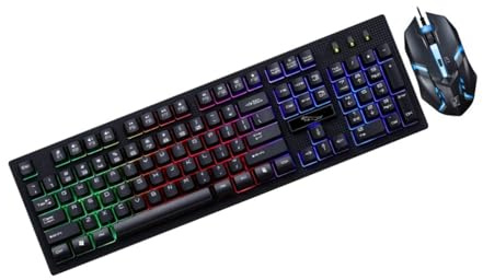 Kit Clavier et Souris pour Gamer 104 Touches 4 Touches, Noir | USB Filaire, Design Lumineux sans Conflit, Plastique Résistant, pour Maison et Café, Ensemble 1 Set