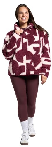 OHS Teddy Fleece Jacket Women, Half Zip Fleece Women Geometric Print Top Sweatshirt Pullover Ultra Soft Cosy Women's Jackets Casual Long Sleeve Sweater for Travel Hiking, Burgundy/White - S/M
