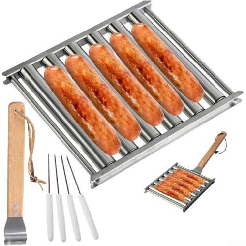 Edelstahl Hot Dog Grill Set Wurst Roller Grill mit Holzgriff für BBQ Kochen für Camping