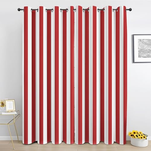 Generisch Rot Weiß Gestreift Vorhänge mit Ösen, Modern Streifen Blickdicht Gardinen, Thermovorhang 2er Set für Wohnzimmer Schlafzimmer, 229 x 132 cm NS985