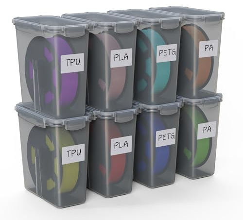 bruwaa Filament Aufbewahrungsbox für 3D Druck Filament Versiegelung und Schutz - 8 Pack Filament Container - Tragbare Aufbewahrung, Feuchtigkeits- und staubgeschützt 4.0L,grey