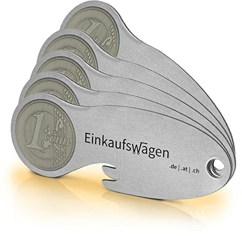 Einkaufswagenlöser Münze F2 / Schlüsselanhänger Einkaufschip mit Schlüsselfundservice/Abziehbarer Einkaufswagenchip Metall, Chip Einkaufswagen, Key Finder / 5 Stück