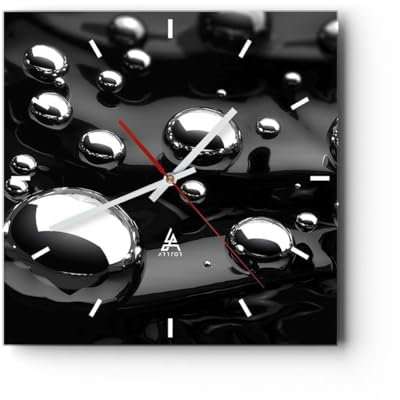 Modern Wanduhr Chrom Metall Reflexion 30x30cm Quadrat Klein Wand Uhr Glas Analog Zimmeruhren Küche Büro Wohnzimmer Glasuhr Wall Clock Dekoration Design Wanddekoration Küchenuhr C3AC30x30-2525