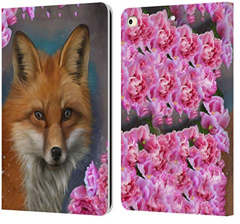 Head Case Designs Offizielle Ash Evans Fox Peonies Tiere Leder-Wallet-Hülle Kompatibel mit Apple iPad 9.7 2017 / iPad 9.7 2018