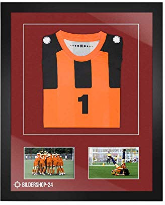 Bildershop-24 Bilderrahmen Trikotrahmen stabil RahmBig Schwarz 50 X 70 cm Rahmen für Trikots, Sport Shirts + Passepartout Salsarot