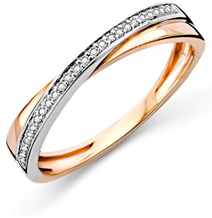 MIORE Ring Damen Diamantring gekreuzt Ewigkeitsring Bicolor Weißgold und Rosegold 9 Karat / 375 Gold Diamanten Brillanten 0.08 Ct, Schmuck
