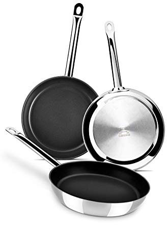 MONIX Chef Non Stick | Set mit 3 Bratpfannen 20-24-28 cm, Edelstahl 18/10 mit Antihaftbeschichtung, geeignet für alle Herdarten, auch Induktion