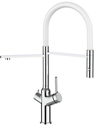 3 wege Küchenmischer für alle gängigen Filtersysteme geeignet. Mit 2strahl Handbrause. 360° schwenbarer Auslauf mit separatem Filterwasser Kanal und WEIß Silikon flex Schlauch