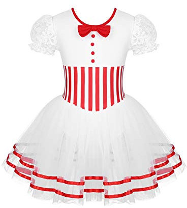 iEFiEL Mädchen Weihnachten Kleid Tütü mit Puffärmel Schleife Kinder Eiskunstlauf Kleid Tanzkleid Ballett Trikot Gymnastikanzug gr. 110-164 Rot 134-140