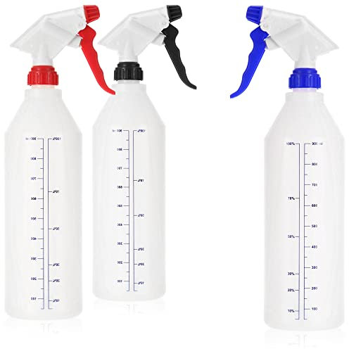 com-four® Flacone spray 3x con scala - spruzzatore a pompa resistente agli agenti chimici per oli minerali, acidi diluiti, solventi, alcali, fertilizzanti per piante (NBR/EPDM/Vitone)