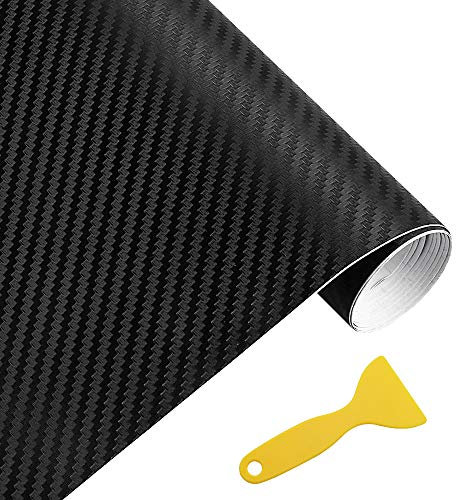 MZMing 3D Carbon Fibre Vinyl Wrap Roll 152x30cm Matte Black PVC Car Wrap Sheet - Waterproof No-Bubble Self-Adhesive Sticker With Texture 3D Effect for Vehicle Motorcycle Interior Exterior