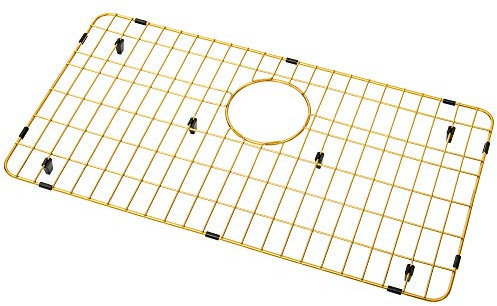 MONSINTA Grille d'évier de cuisine, grilles d'évier de cuisine, grilles d'évier en acier inoxydable pour fond, 66 x 35,6 cm avec drain arrière pour bol d'évier simple, couleur dorée