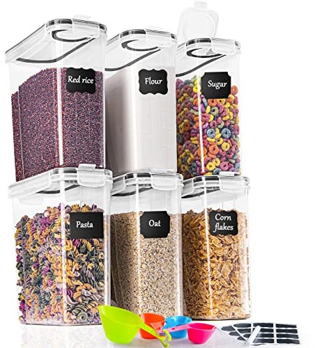 GoMaihe Vorratsdosen Set, 2.5L*6 Stück Aufbewahrungsbox Küche Organizer, Luftdicht Frischhaltedose Plastik mit Deckel, Vorratsbehälter zum Aufbewahrung von Müsli Mehl Kaffeebohnen Cornflakes Spaghetti