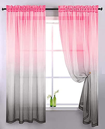 Cozomiz 2 Panneaux Voilages Rideaux Dégradé de Couleur Rideau Draperies Décoration de Maison Fenêtre Voile en Lin Souple pour Salon Romantique Elégant 106x160cm Rose Gris (avec Oeillets)