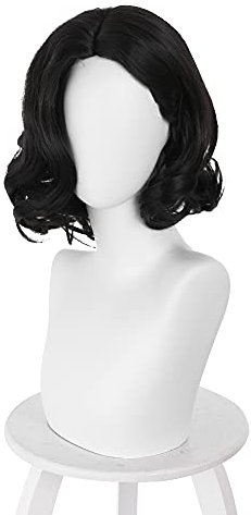 NUWIND Alcina Dimitrescu Lady Cosplay Perücke schwarz kurzes lockiges Haar Vampir Cosplay für Halloween Party Requisiten Zubehör