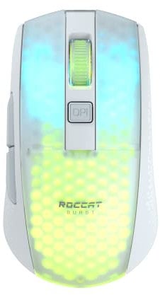 Roccat Burst Pro Air - Lightweight Symmetrical Optical Wireless RGB Gaming Mouse with 19K DPI Optical Owl-Eye Sensor, Optical Switches,Titan Wheel, 81-gram weight, white