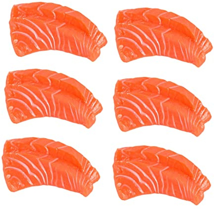 LONG XIN SERIES Lot de 6 tranches de saumon artificielles réalistes pour maison, cuisine, armoire, bureau, boutiques, décoration de fête, échantillons, accessoires de photographie