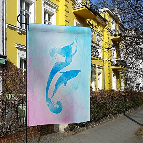 Gartenflagge Mer-Maid-Blaues Rosa Aquarell Mer-Maid-Delphin-Silhouette Fahne Mit Metall-Ösen Flagge Gedruckt Garten Banner Für Garten Parade Paraden,30X45Cm