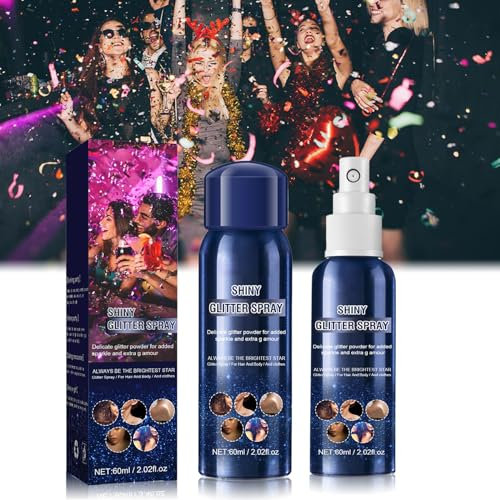 Glitzer Spray Haare und Körpe Glitzer Haarspray Make-up Sparkle Puder Körper Glow Illuminator Wasserdicht Lang Anhaltende Glitzer für Weihnachten, Karneval und Neujahrsparty, 60ml