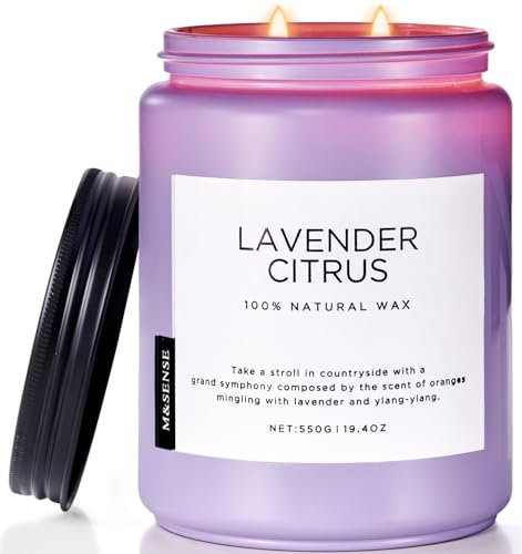 M&SENSE Duftkerzen Lavendel Zitrus mit 2 Dochte, 550g 110 std. Brenndauer Sojakerzen, Aromatherapie Kerze zur Entspannung Duftkerzegeschenk für Mama, Freunde, große Glaskerze für Spa, Bad, Yoga