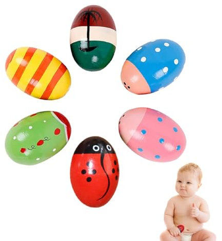 Uova Shaker,6 Pezzi Egg Maracas,Ovetti Musicali,Musical Egg Shaker,Ovetti Maracas Sonori,Maracas a Forma di Uovo in Legno,Uova di Pasqua per Bambini,per Educazione Precoce All'asilo,Stile Casuale