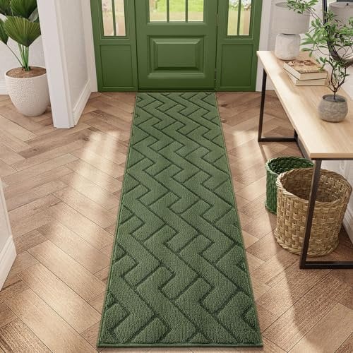 Biscpro Fußmatte Grün 50x150cm Innen und Außen, Waschbar Fussmatte, Wasserdicht Türmatte, Rutschfester Schmutzfänger Teppich für Eingang, Haustür, Patio, Flur, Garten