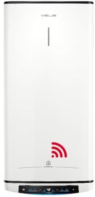 Ariston Velis Pro Wifi (ex.DUO 5 Fleck)- Termo Eléctrico 100L Litros Bajo Consumo Multiposición Calentador de Agua Eléctrico Plano y ECO-EVO 127,2x27,5x51,1 Instalación España Eficiencia B Rango(A+/F)