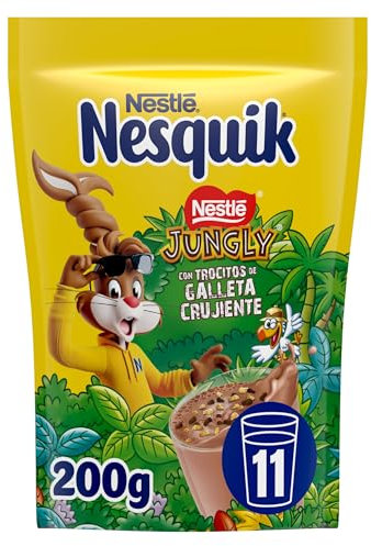 Nesquik Nestlé Jungly Cacao Soluble con trocitos de galleta, Bolsa de 200 g