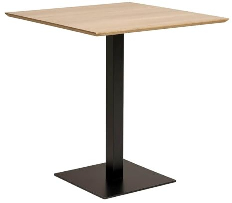 BISTRO - Table Carrée Plateau Mélaminé Effet Bois Pied Central Métal Noir