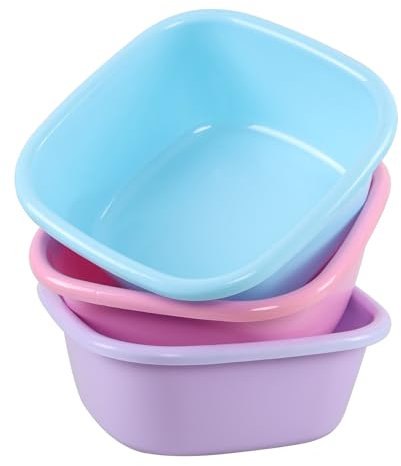 Doryh 3-Pack 10 L Square Plastic Washing Up Bowls, Small Kitchen Basin Wash Bowl, Blue & Pink & Purple