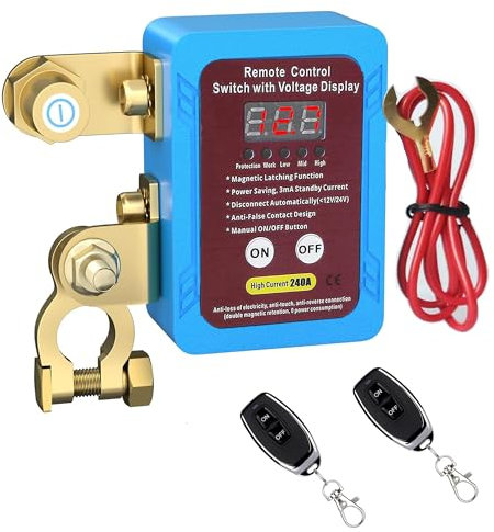 ZMURED Drahtloser Ferngesteuerter Auto Trennschalter, 12V Batterie Trennschalter 240A, Batterie Kill Switch für Auto mit LED-Spannungsanzeige, automatische Abschaltung Schalter für Auto, RV, ATV, LKW