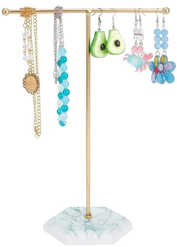 AXERHK Necklace Stand, Jewellery Stand, Metal T-Shaped Necklace Holder, Jewelry Display Stand with Beautiful Tray for Necklaces, Bracelets, Rings, Earrings, Watches and Pendants