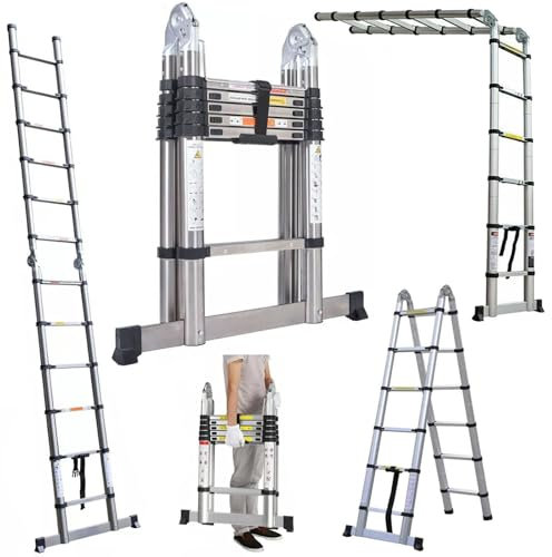 Telescopic Extendable Step Ladder - Multi-Purpose Folding A-Frame Extension Ladder Stronger Than Aluminum - 3.8m/12.5ft (6.2FT+6.2FT) Portable