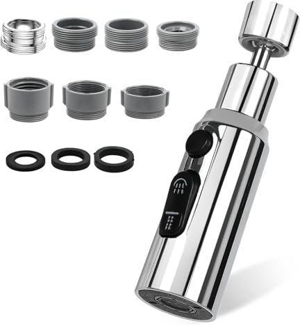 Universal Kitchen Tap Spray Head Attachment, 360° Rotatable Tap Sprayer for Kitchen Sink with Aerator & Faucet Adapter, Anti-Splash Tap Nozzle with Tap Adapter for Kitchen Sink