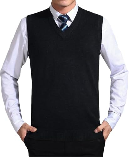 Lässige Einfarbige Pullover Weste Männer Kaschmir Pullover Wolle Pullover Herren V-Ausschnitt ärmellose Weste, Black, 3XL