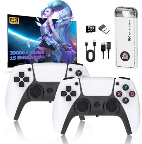 Retro Game Stick - Videojuegos clásicos en HDMI 4K, 15 emuladores integrados, más de 39.000 juegos, Game Stick TV Plug and Play con dos controladores inalámbricos 2.4G