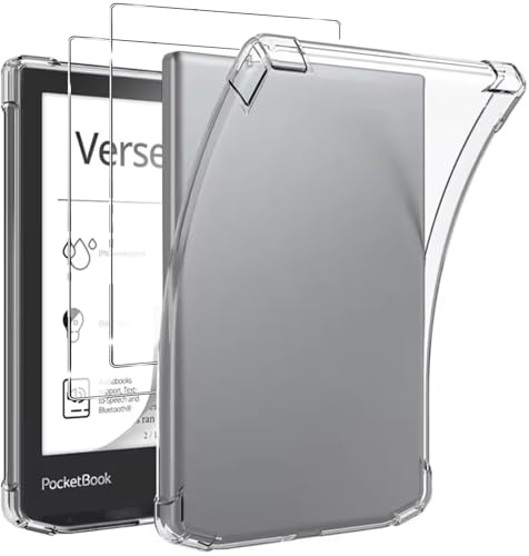 KUSINHOKA Coque pour Pocketbook Verse/Verse Pro/Pro Color/Verse Lite 6 Pouces + [2 Pièces] Verre Trempé, Souple Silicone Protection Étui, Antichoc, Anti-Rayures, Ultra Mince Transparente Housse Case