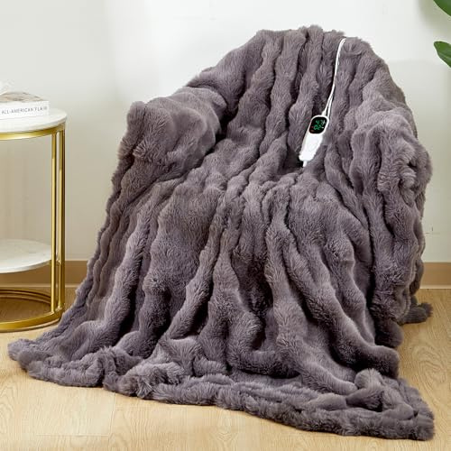 Uplayteck 150 x 200cm Couverture Chauffante, 6 Minuteries et 8 Températures, Plaid Chauffant avec Élimination des Acariens et Mode Veille, Couette Chauffante, Arrêt Automatique & Protection Surchauffe