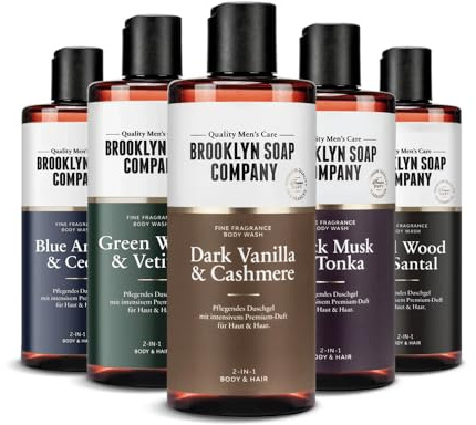 Brooklyn Soap Company Duschgel Männer Fine Fragrance Bundle - 5x300 ml | Body Wash Set in 5 verschiedenen Düften - 2-in-1 Duschgel für Haut & Haare – Shower Gel Herren