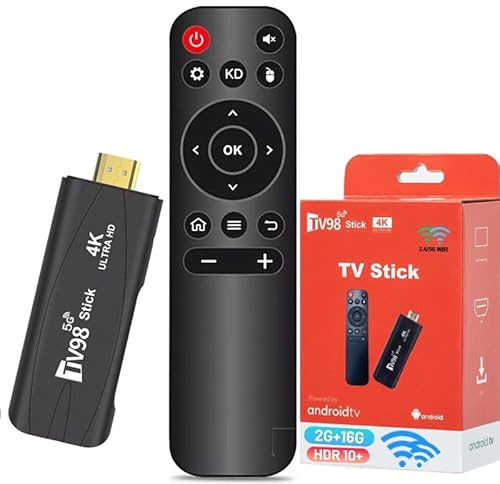 Android TV Stick 4K 2GB RAM 16GB ROM H313 Quad-Core 64bit WiFi5 Dual 2.4G/5G WiFi HDR10+ HD Smart TV Stick Box (H 2+16)